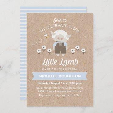 Cute Little Lamb Rustic Baby Boy Shower Invitation
