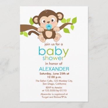 Cute Little Monkey Boy Baby Shower Invitation