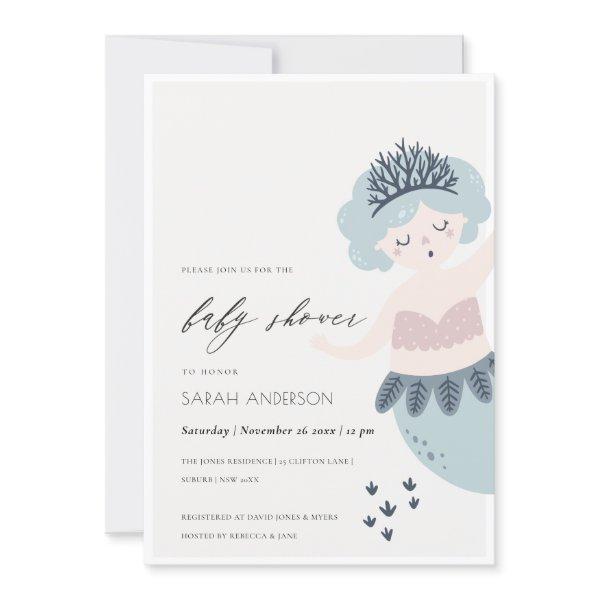 CUTE LITTLE PINK BLUE MERMAID BABY SHOWER INVITE