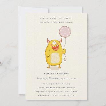 Cute Little Pink Yellow Monster Baby Shower Invite
