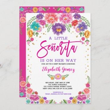 Cute Little Senorita Fiesta Flowers Baby Shower Invitation