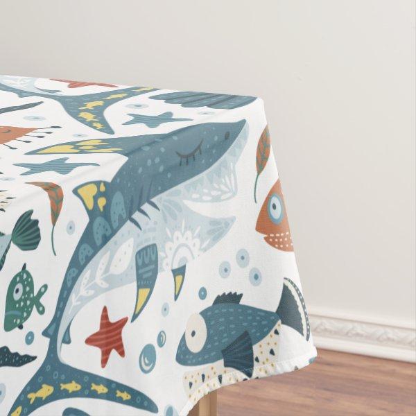Cute Little Shark Baby Pattern Table Decorations Tablecloth