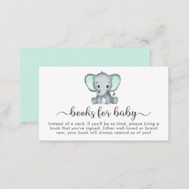 Cute Mint Elephant Books For Baby Shower Enclosure Card