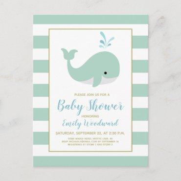 Cute Mint Green Whale Baby Shower Invitation Postcard