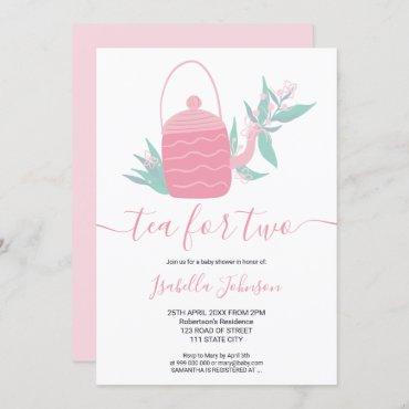 Cute modern pink floral tea for two