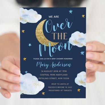 Cute Moon Navy Blue and Gold