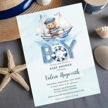 Cute Nautical Blue Boat Teddy Bear Boy