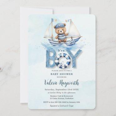 Cute Nautical Blue Boat Teddy Bear Boy