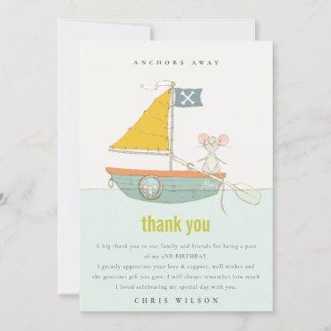 Cute Nautical Pirate Sailboat Any Age Birthday Thank You Card