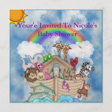 CUTE Noahs Ark Baby Shower Invitation Rainbow & AN