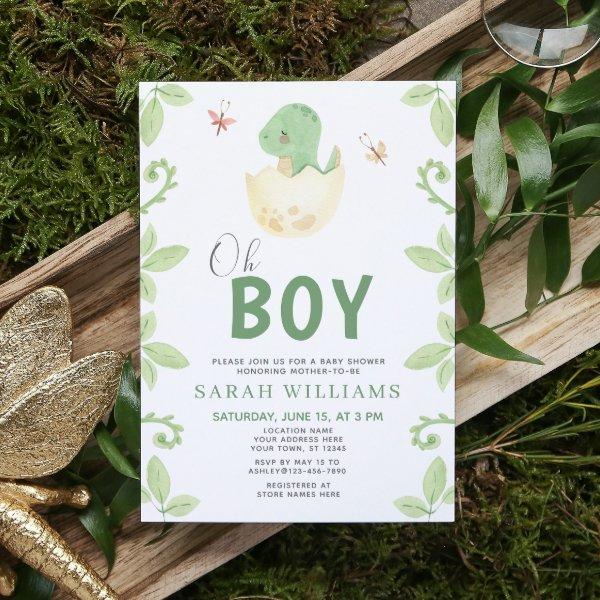 Cute Oh Boy Dinosaur Green Watercolor