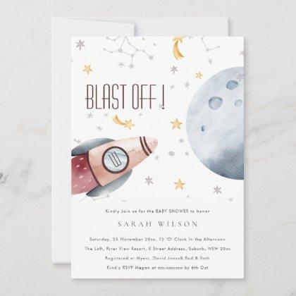 Cute Outer Space Starry Planet Baby Shower Invite