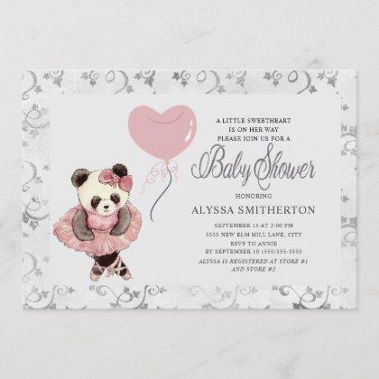Cute Panda Bear Ballerina Baby Girl Shower Invitation