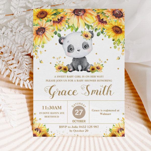 Cute Panda Bear Sunflower Floral Baby Shower Girl