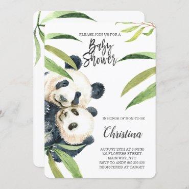 Cute Panda Mom & Baby Eucalyptus Baby Shower Invitation
