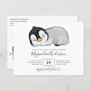 Cute Penguin Baby Shower Invitation Postcard
