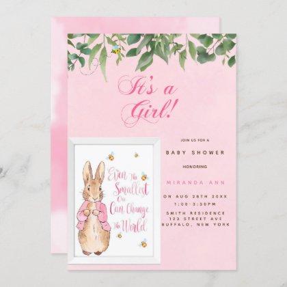 Cute Peter Rabbit Baby in Pink Shower Invitation