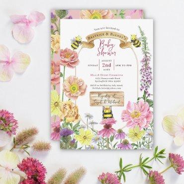 Cute Pink Bee and Wildflower Coed Baby Shower