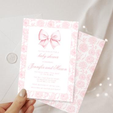 Cute pink bow floral baby girl shower