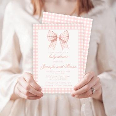 Cute pink bow gingham baby girl shower