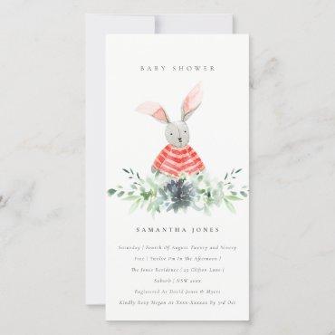 Cute Pink Bunny Garden Fauna Baby Shower Invite
