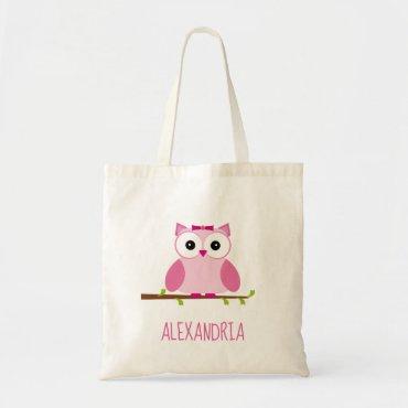 Cute Pink Cartoon Owl Tree Branch Tote Bag