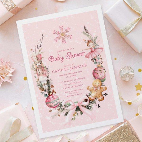 Cute Pink Christmas Baby Shower