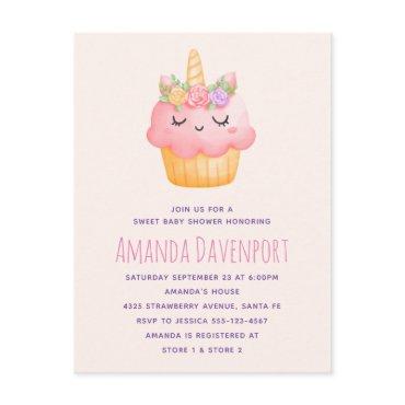 Cute Pink Cupcake Unicorn with Roses  Postcard