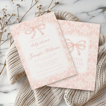 Cute pink damask bow baby girl shower