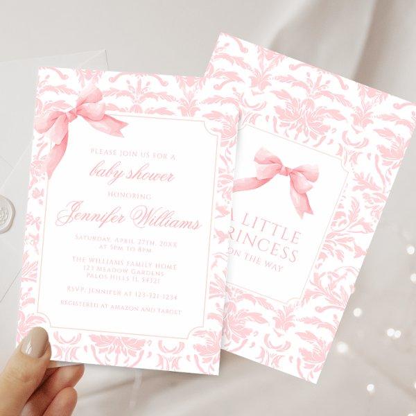 Cute pink damask bow ribbon