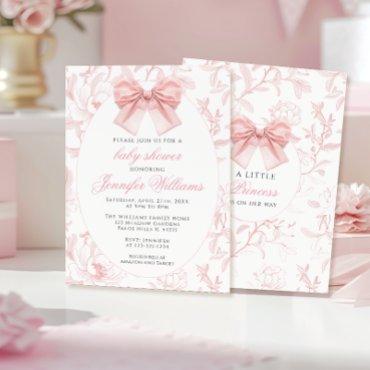 Cute Pink Floral Coquette Bow Baby Girl Shower