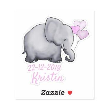 Cute Pink Heart Balloon Girl Baby Shower Elephants Sticker