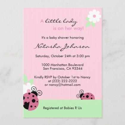 Cute Pink Ladybug Mint Girl Baby Shower Invites