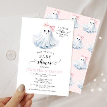 Cute Pink Little Boo Ghost Bow Baby Girl Shower