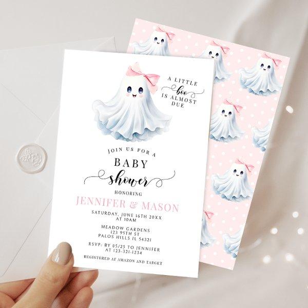 Cute Pink Little Boo Ghost Bow Baby Girl Shower
