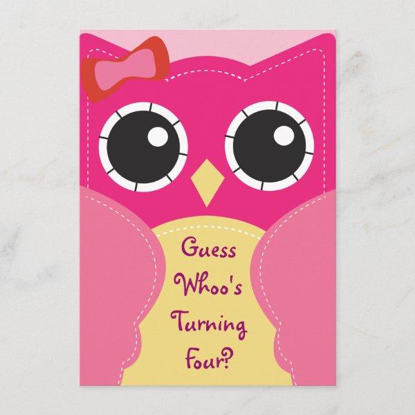 Cute Pink Owl Birthday or