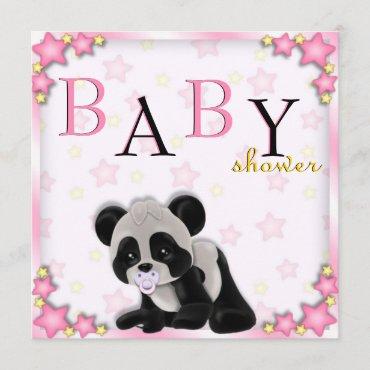 Cute Pink Panda Bear Baby Shower Invite