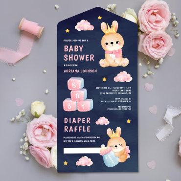Cute Pink Queen Bunny Girl Navy Blue Baby Shower All In One