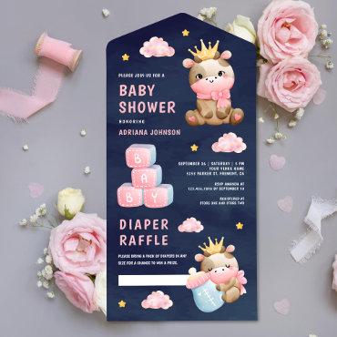 Cute Pink Queen Cow Girl Navy Blue Baby Shower All In One