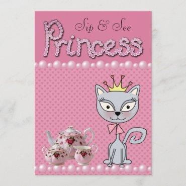 Cute Pink Sip & See Baby Shower Princess Kitty Cat