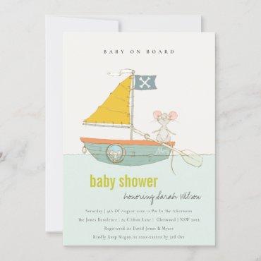 Cute Pirate Mouse Sailboat Baby Shower Invite