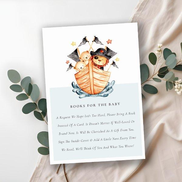Cute Pirate Ship Lion Cub Books For Baby Shower Enclosure Card