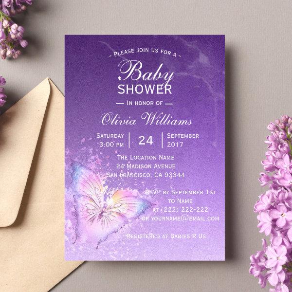 Cute Purple Butterfly Baby Shower Templates