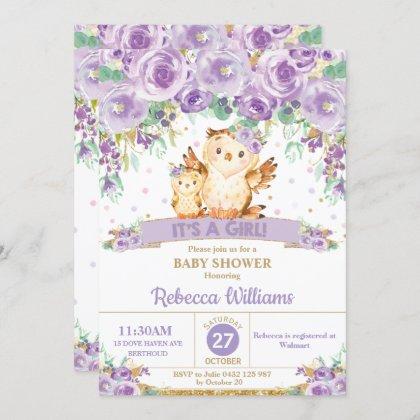 Cute Purple Floral Owl Baby Shower Baby Girl