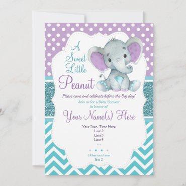Cute Purple Teal Elephant  Baby Shower