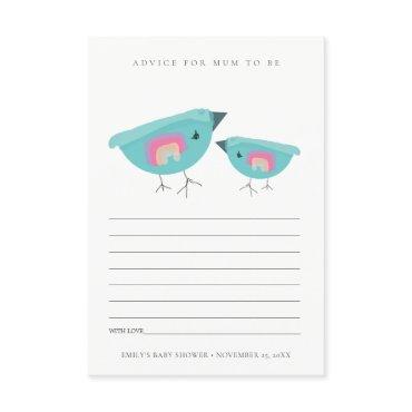Cute Rainbow Blue Birdy Advise Mum Baby Shower Enclosure Card