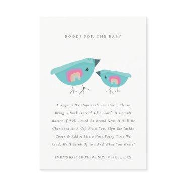Cute Rainbow Blue Birdy Books For Baby Shower Enclosure Card