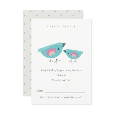 Cute Rainbow Blue Birdy Diaper Raffle Baby Shower Enclosure Card