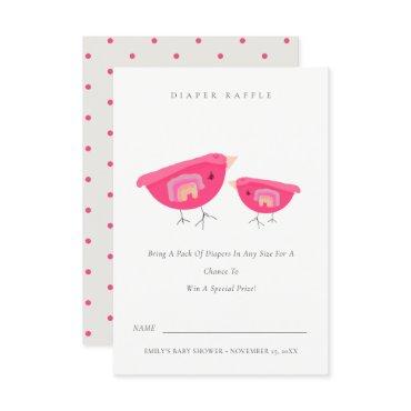 Cute Rainbow Pink Birdy Diaper Raffle Baby Shower Enclosure Card