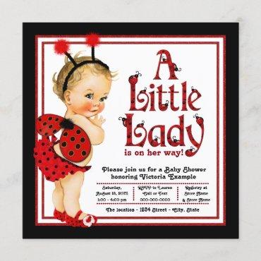 Cute Red Black Ladybug Baby Shower Invitation